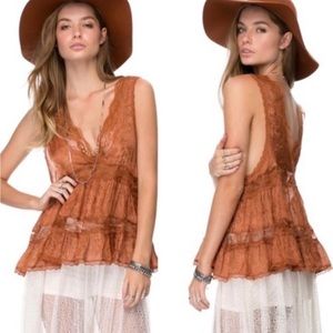 Intimately Free People Deep V Trapeze Burnt Orange Tank Top